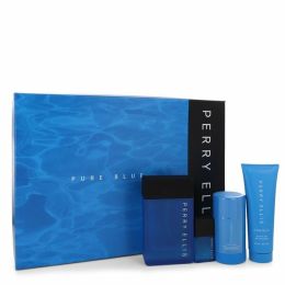 Perry Ellis Pure Blue Gift Set - 3.4 Oz Eau De Toilette Spray + 3 Oz Shower Gel + 2.75 Oz Deodorant Stick + .25 Oz Travel Edt Spray -- For Men